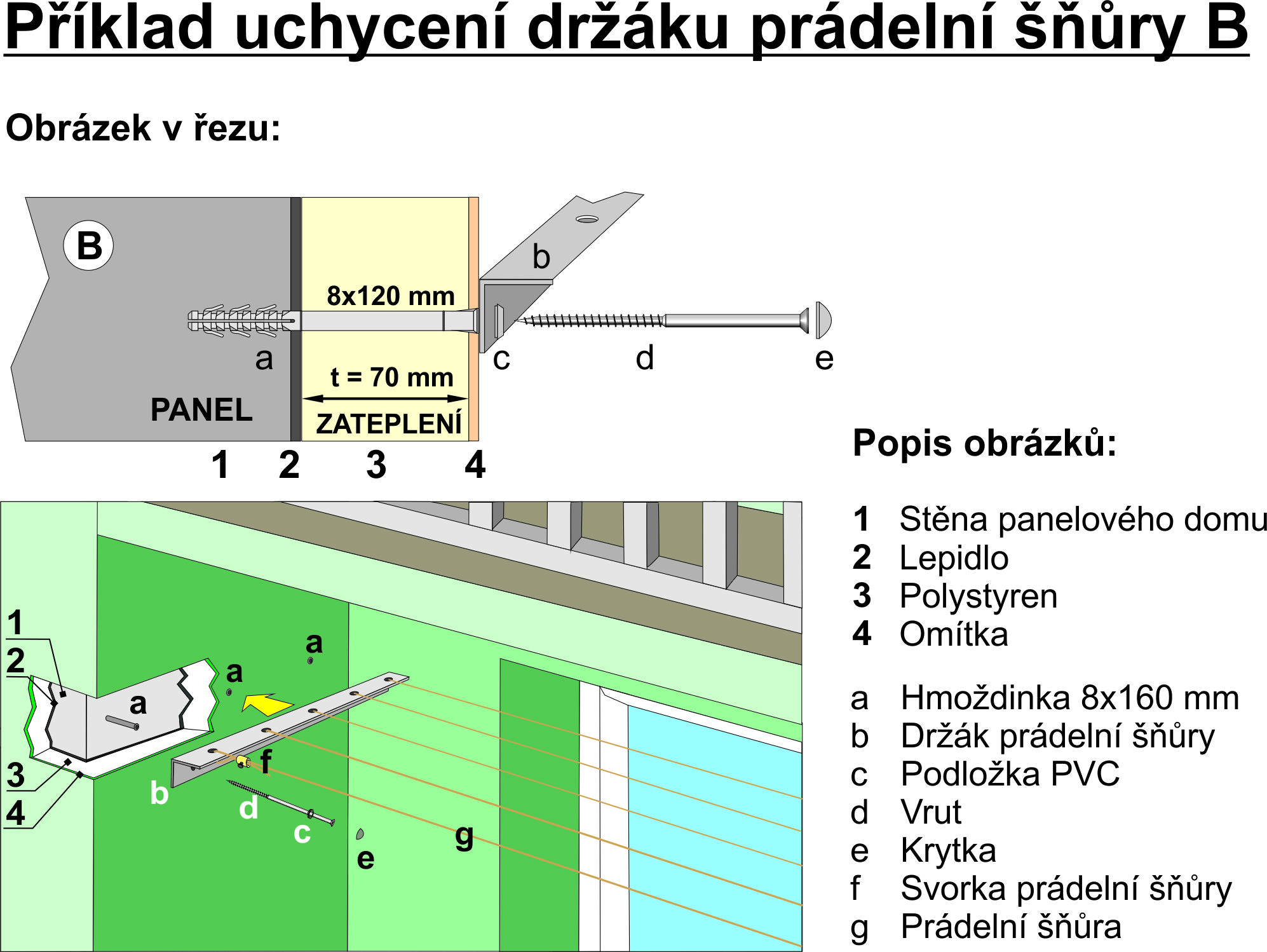 Držáky prádelní šňůry 42 cm komplet B natural