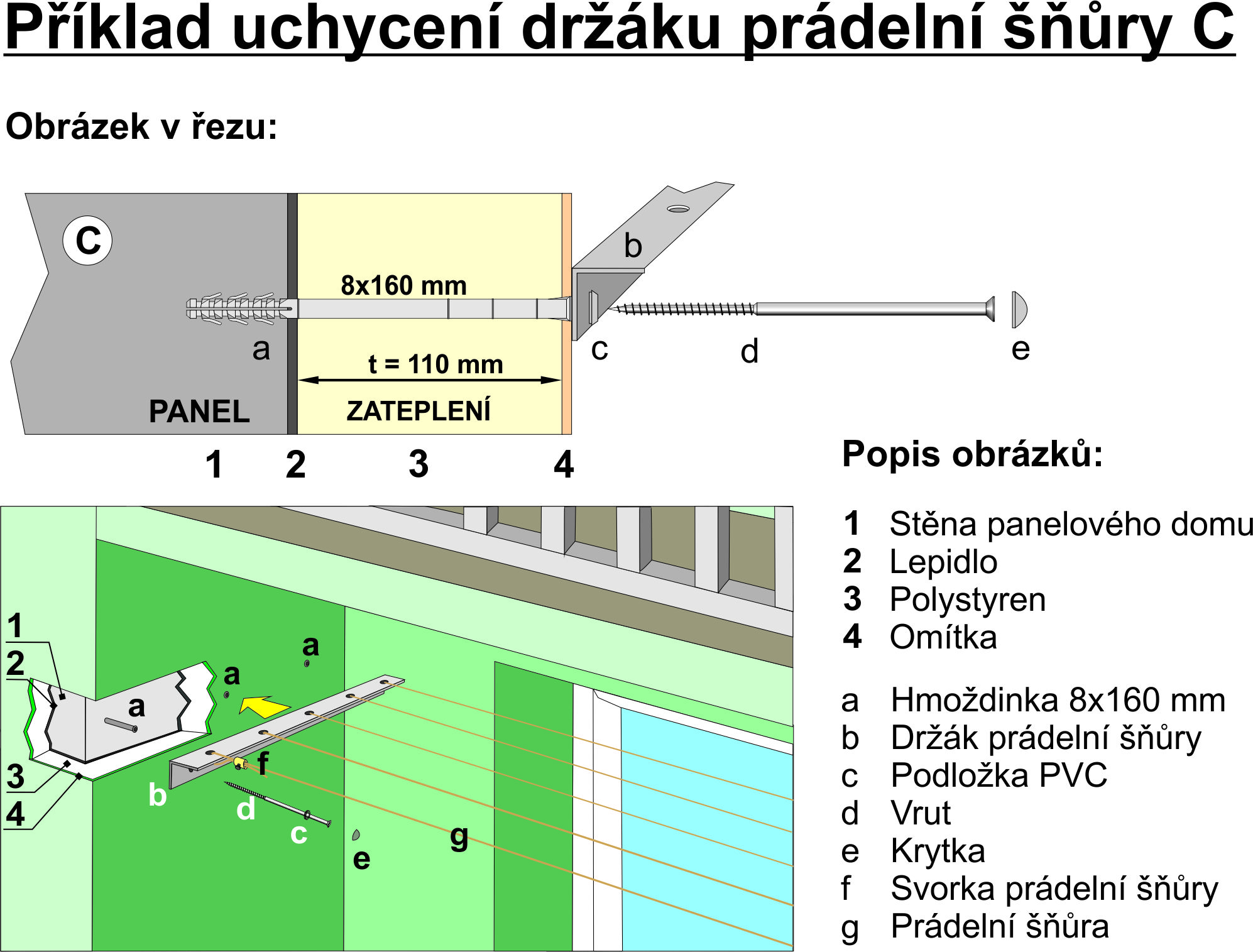 Držáky prádelní šňůry 42 cm komplet C natural